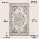 Sersi Ornate Large Medallion Border Non-slip Machine-washable Area Rug