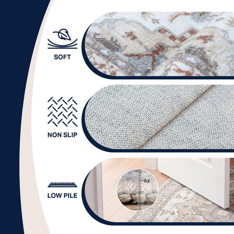 Sersi Ornate Large Medallion Border Non-slip Machine-washable Area Rug