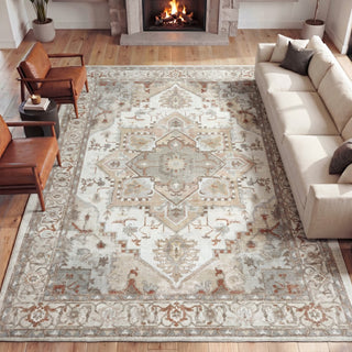 Sersi Ornate Large Medallion Border Non-slip Machine-washable Area Rug