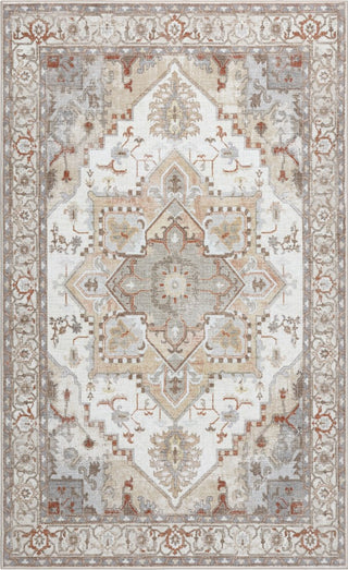 Sersi Ornate Large Medallion Border Non-slip Machine-washable Area Rug