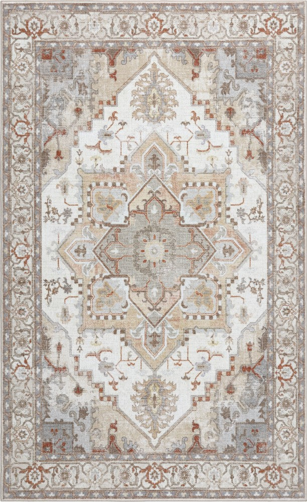 Sersi Ornate Large Medallion Border Non-slip Machine-washable Area Rug