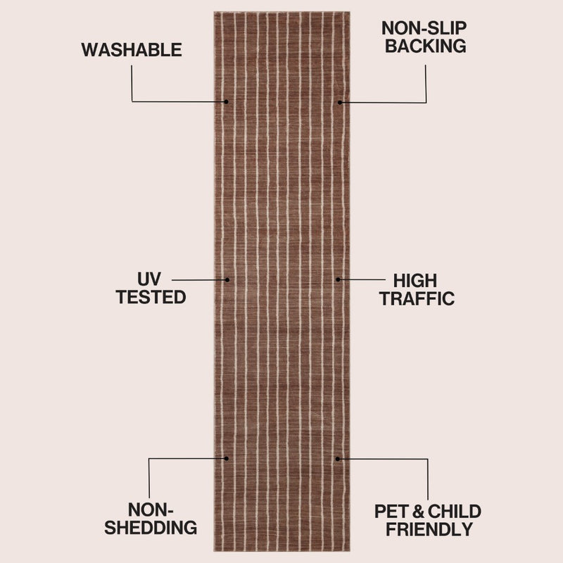 Orton Distressed Ticking Stripe Non-slip Machine-washable Area Rug