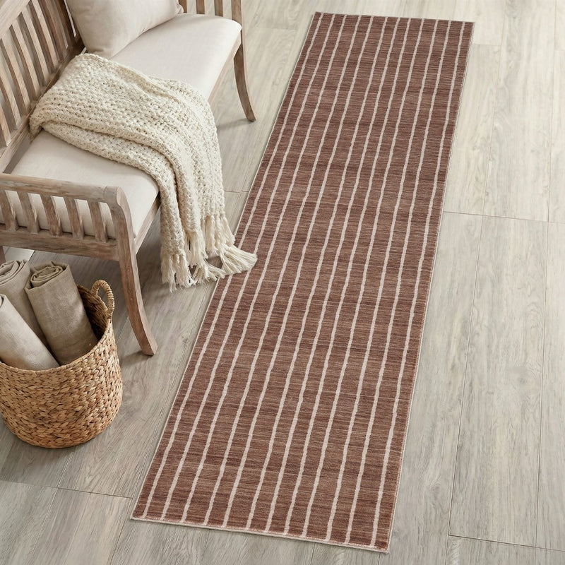 Orton Distressed Ticking Stripe Non-slip Machine-washable Area Rug