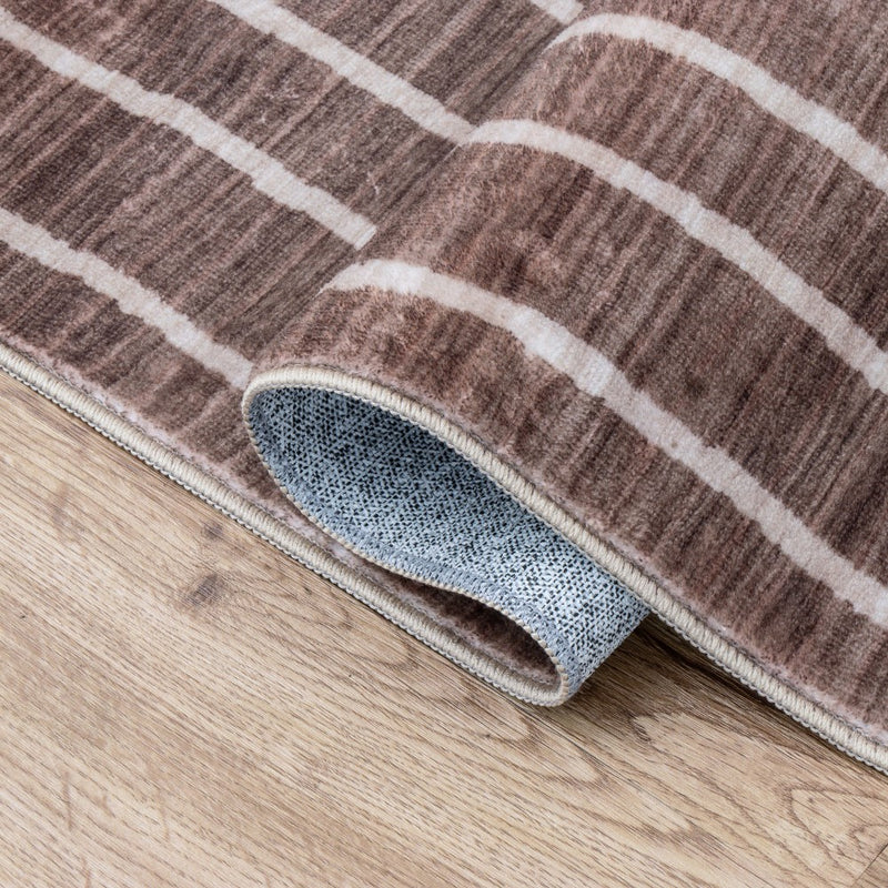 Orton Distressed Ticking Stripe Non-slip Machine-washable Area Rug