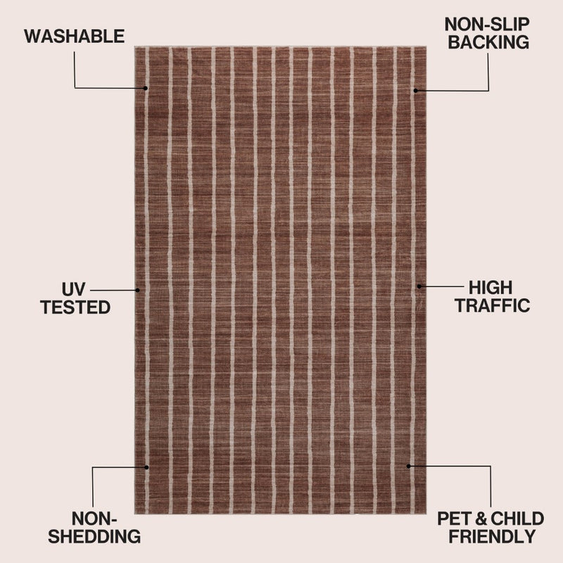 Orton Distressed Ticking Stripe Non-slip Machine-washable Area Rug