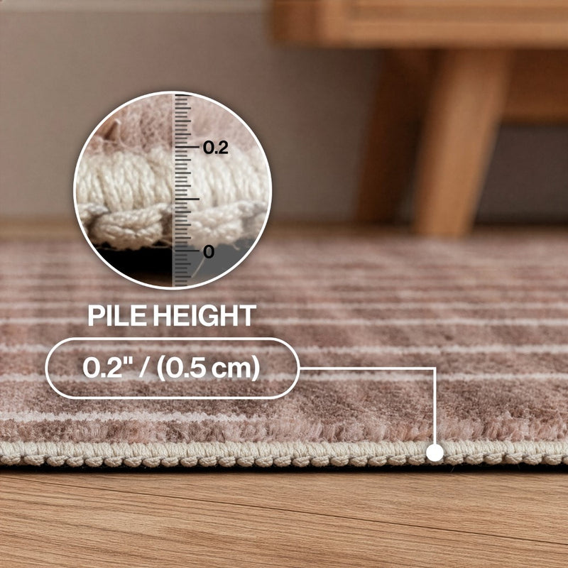 Orton Distressed Ticking Stripe Non-slip Machine-washable Area Rug