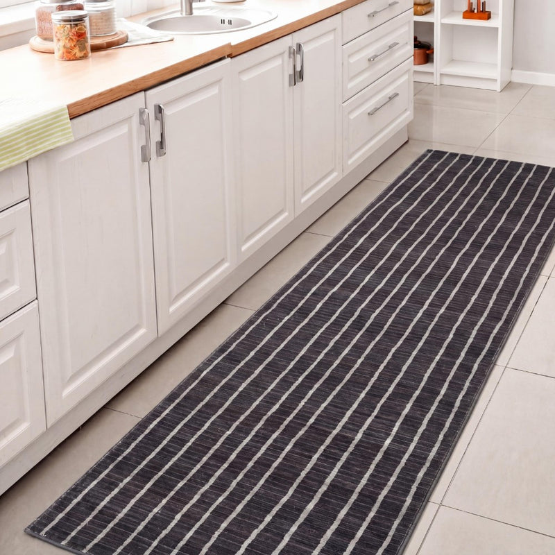 Orton Distressed Ticking Stripe Non-slip Machine-washable Area Rug