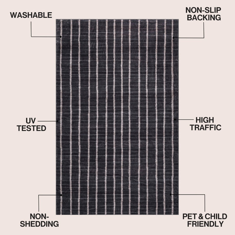 Orton Distressed Ticking Stripe Non-slip Machine-washable Area Rug