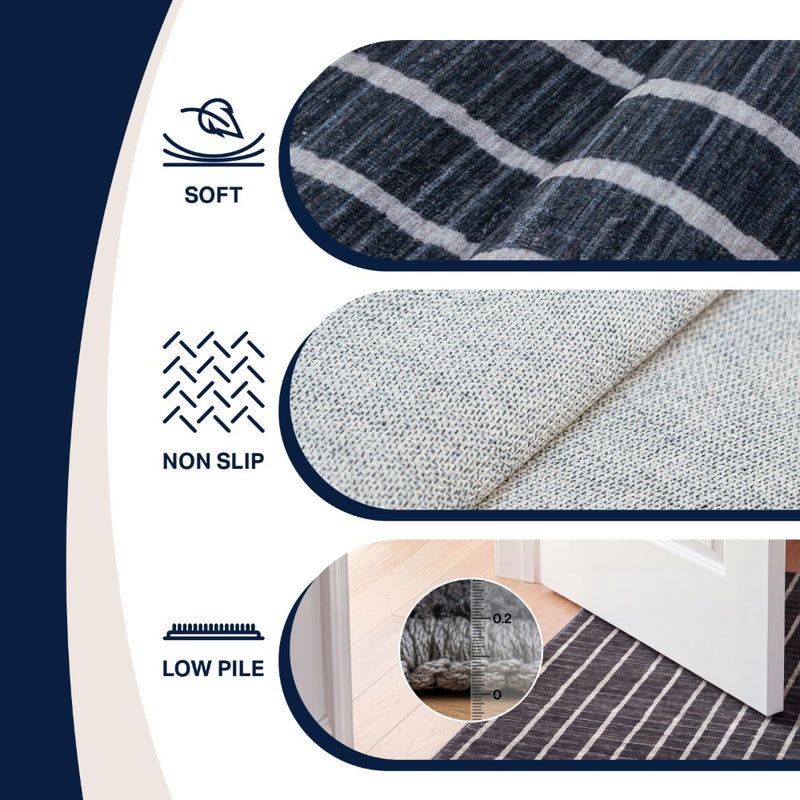 Orton Distressed Ticking Stripe Non-slip Machine-washable Area Rug