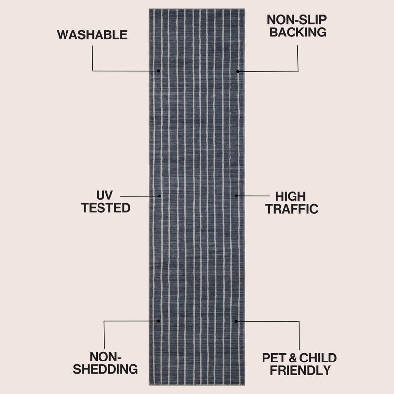 Orton Distressed Ticking Stripe Non-slip Machine-washable Area Rug