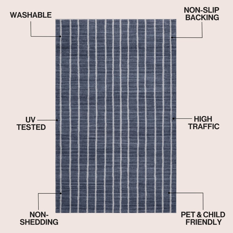 Orton Distressed Ticking Stripe Non-slip Machine-washable Area Rug