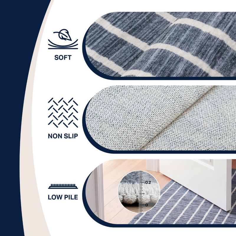 Orton Distressed Ticking Stripe Non-slip Machine-washable Area Rug
