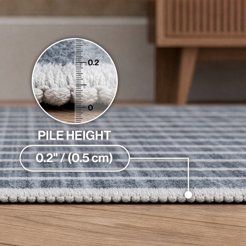 Orton Distressed Ticking Stripe Non-slip Machine-washable Area Rug
