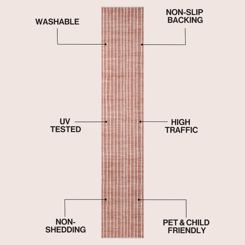 Orton Distressed Ticking Stripe Non-slip Machine-washable Area Rug