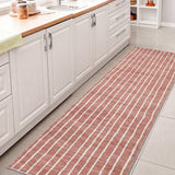 Orton Distressed Ticking Stripe Non-slip Machine-washable Area Rug