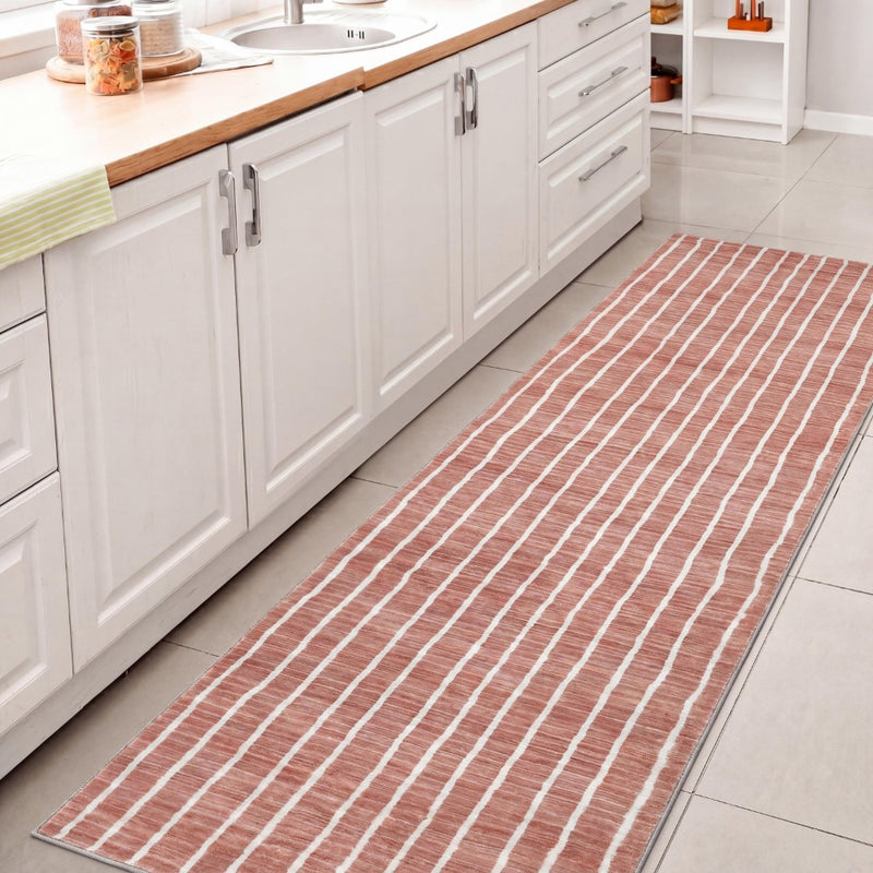 Orton Distressed Ticking Stripe Non-slip Machine-washable Area Rug