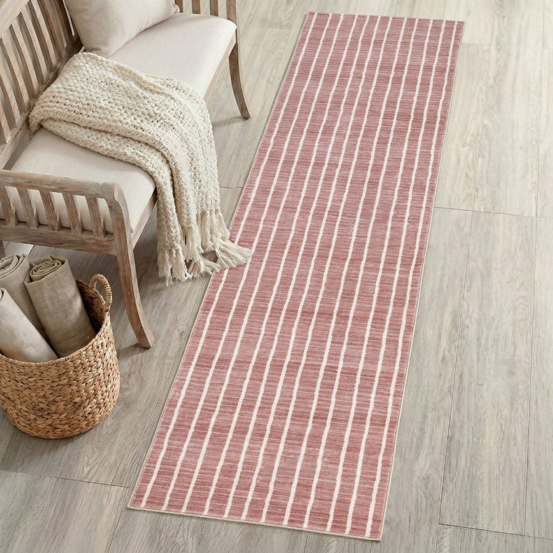 Orton Distressed Ticking Stripe Non-slip Machine-washable Area Rug