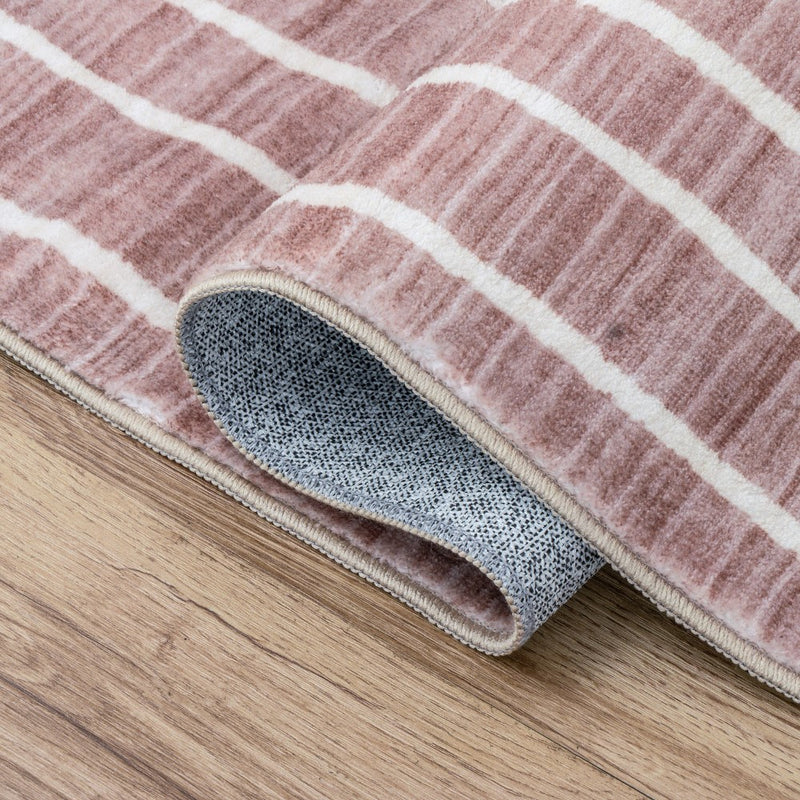 Orton Distressed Ticking Stripe Non-slip Machine-washable Area Rug