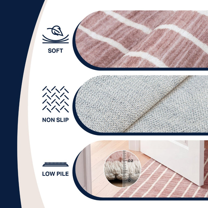 Orton Distressed Ticking Stripe Non-slip Machine-washable Area Rug
