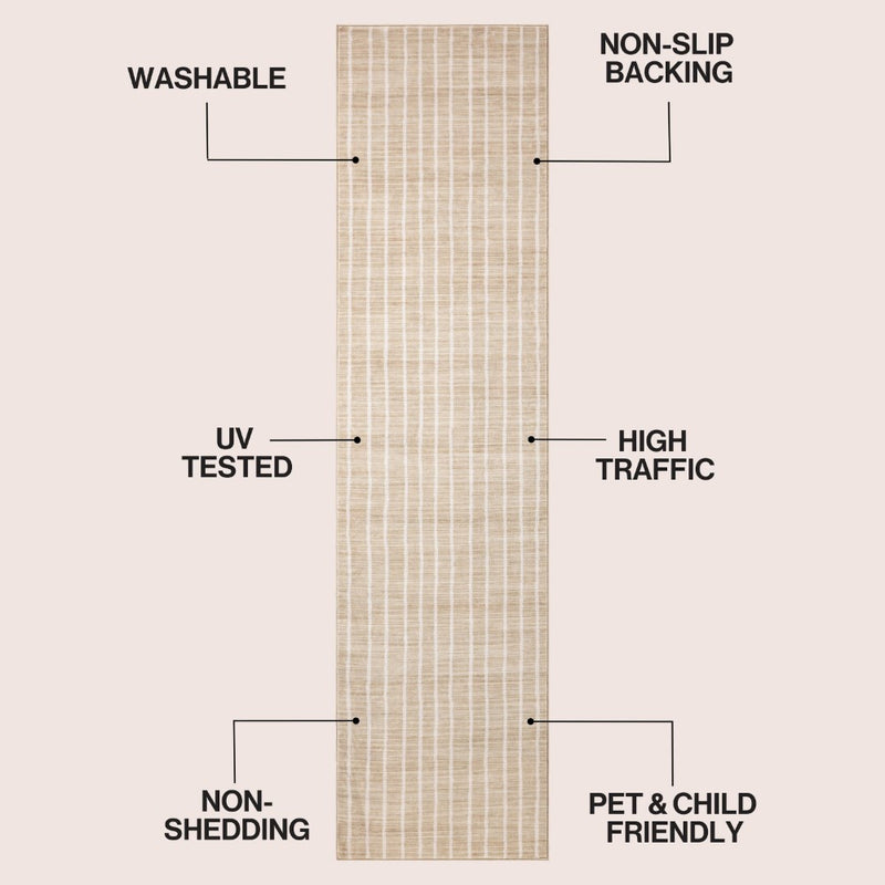 Orton Distressed Ticking Stripe Non-slip Machine-washable Area Rug