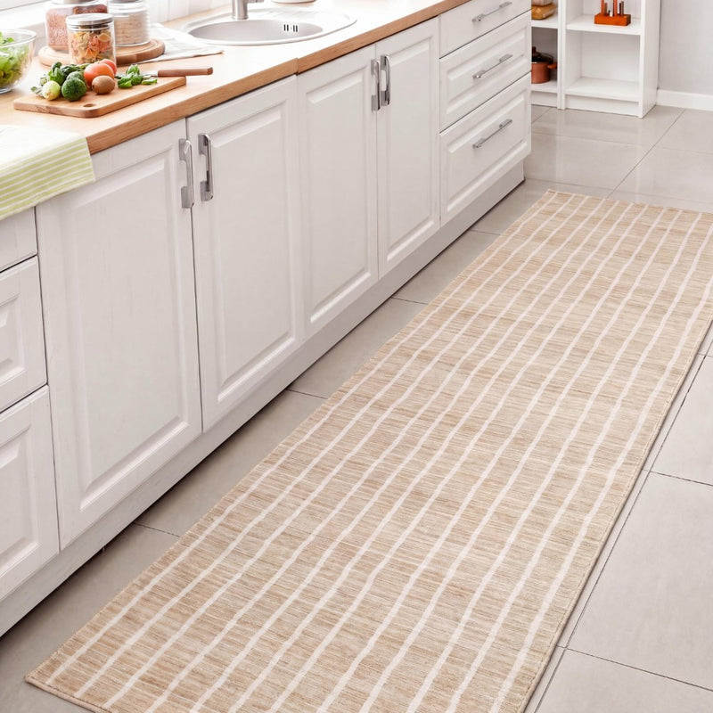 Orton Distressed Ticking Stripe Non-slip Machine-washable Area Rug