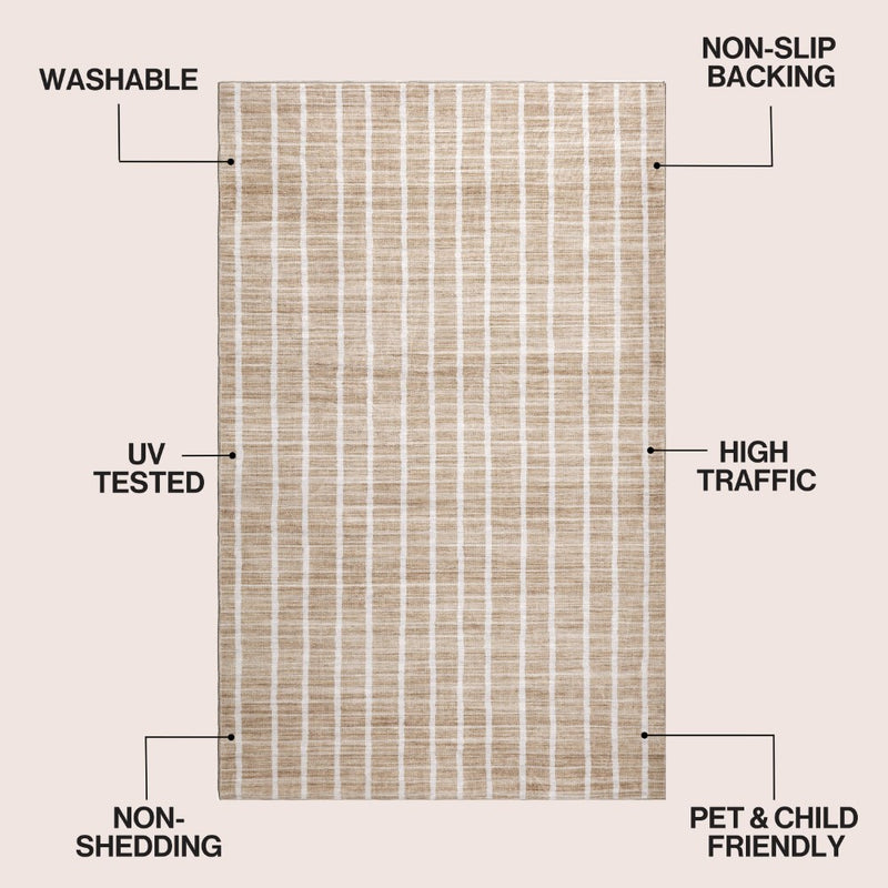 Orton Distressed Ticking Stripe Non-slip Machine-washable Area Rug