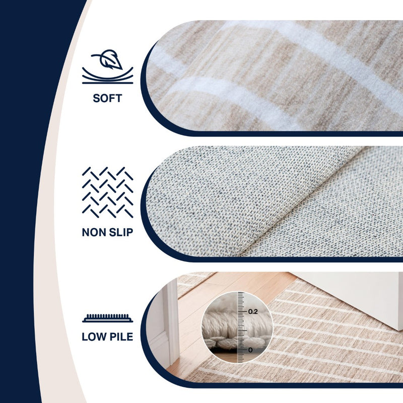 Orton Distressed Ticking Stripe Non-slip Machine-washable Area Rug