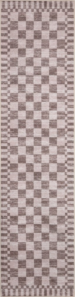 Draft Distressed Checkerboard Stripe Border Non-slip Machine-washable Area Rug