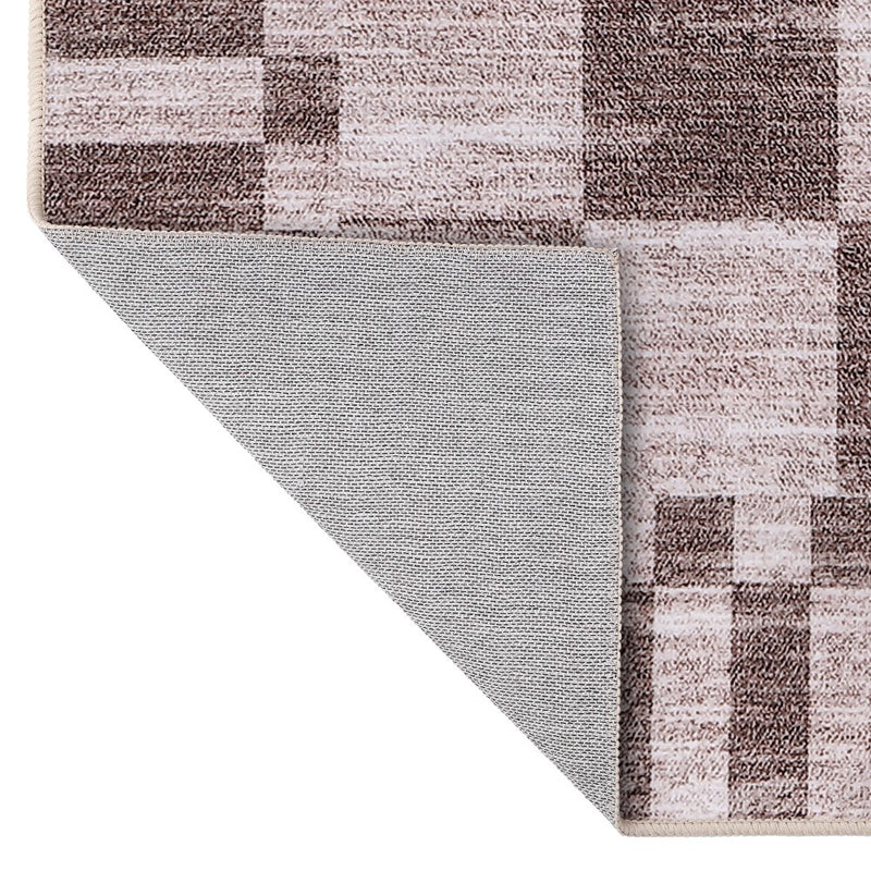 Draft Distressed Checkerboard Stripe Border Non-slip Machine-washable Area Rug