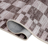 Draft Distressed Checkerboard Stripe Border Non-slip Machine-washable Area Rug
