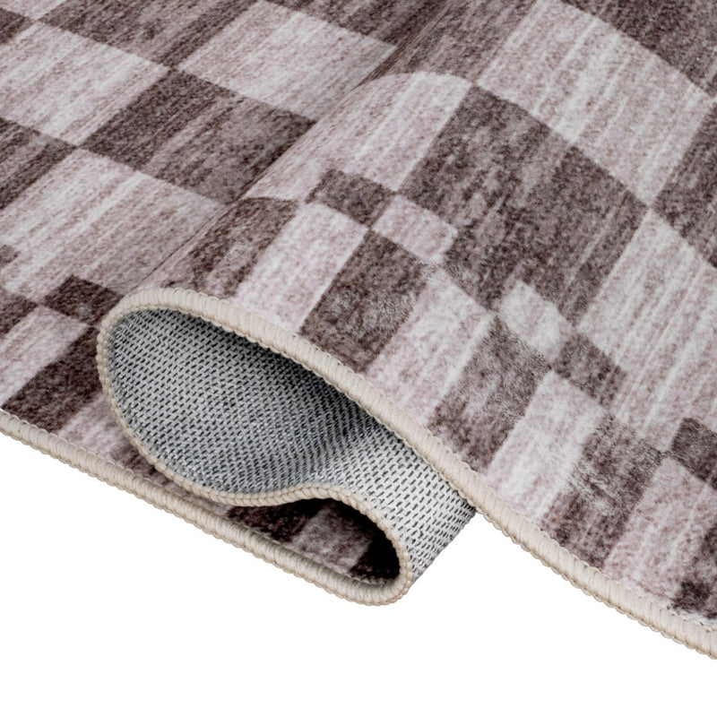 Draft Distressed Checkerboard Stripe Border Non-slip Machine-washable Area Rug