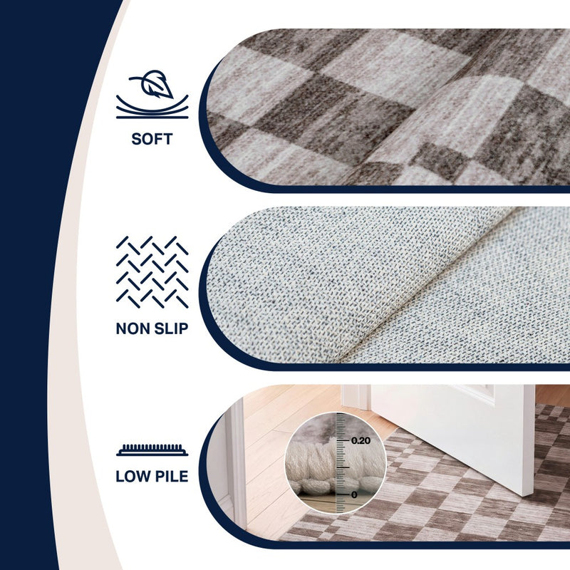 Draft Distressed Checkerboard Stripe Border Non-slip Machine-washable Area Rug