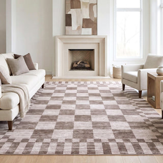 Draft Distressed Checkerboard Stripe Border Non-slip Machine-washable Area Rug