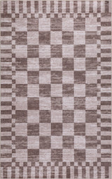 Draft Distressed Checkerboard Stripe Border Non-slip Machine-washable Area Rug