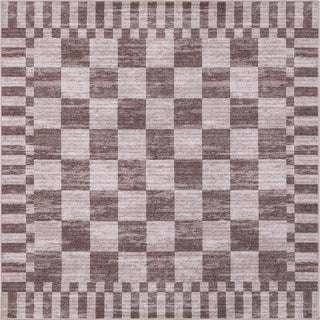 Draft Distressed Checkerboard Stripe Border Non-slip Machine-washable Area Rug