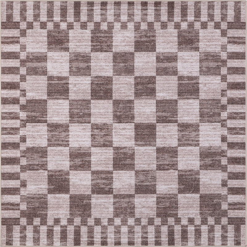 Draft Distressed Checkerboard Stripe Border Non-slip Machine-washable Area Rug