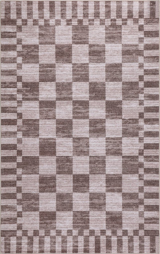 Draft Distressed Checkerboard Stripe Border Non-slip Machine-washable Area Rug