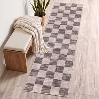 Pawn Distressed Checkerboard Non-slip Machine-washable Area Rug