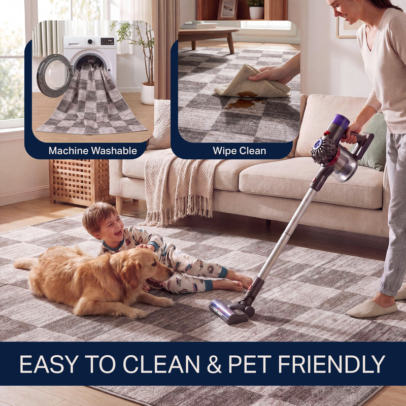 Pawn Distressed Checkerboard Non-slip Machine-washable Area Rug