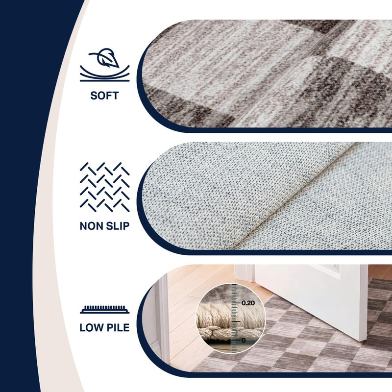 Pawn Distressed Checkerboard Non-slip Machine-washable Area Rug