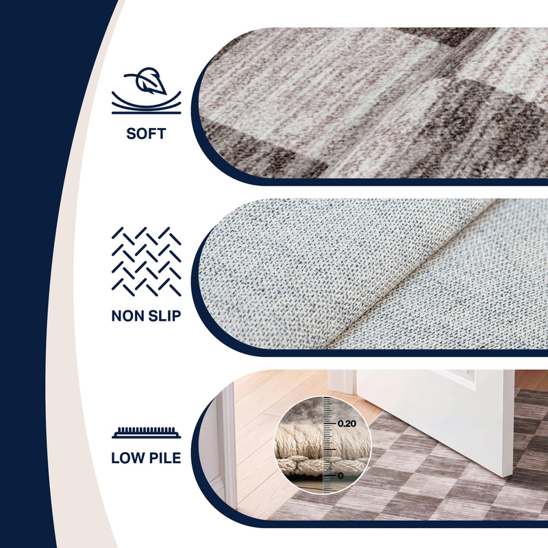 Pawn Distressed Checkerboard Non-slip Machine-washable Area Rug