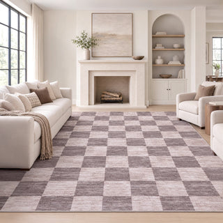 Pawn Distressed Checkerboard Non-slip Machine-washable Area Rug