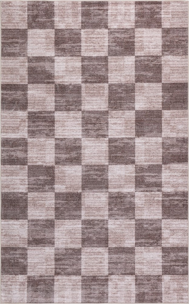 Pawn Distressed Checkerboard Non-slip Machine-washable Area Rug