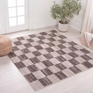 Pawn Distressed Checkerboard Non-slip Machine-washable Area Rug