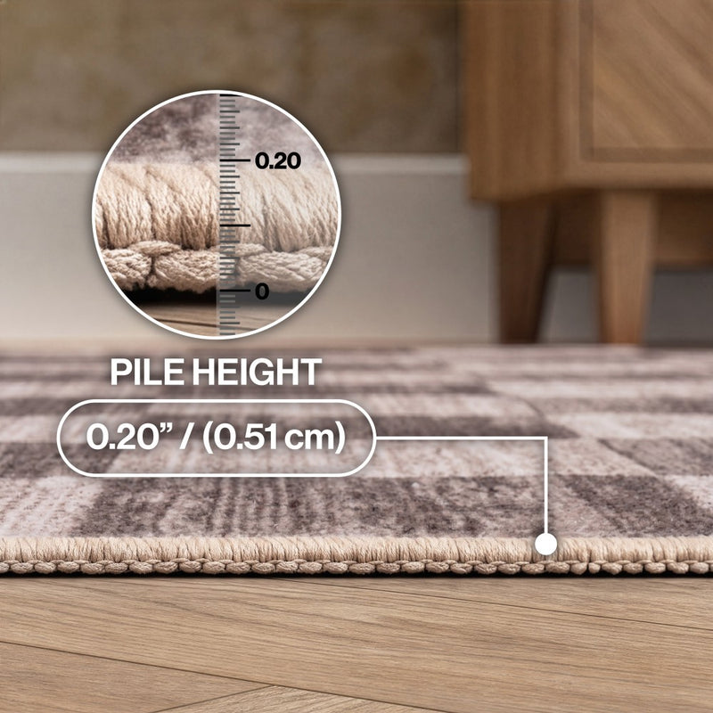 Pawn Distressed Checkerboard Non-slip Machine-washable Area Rug
