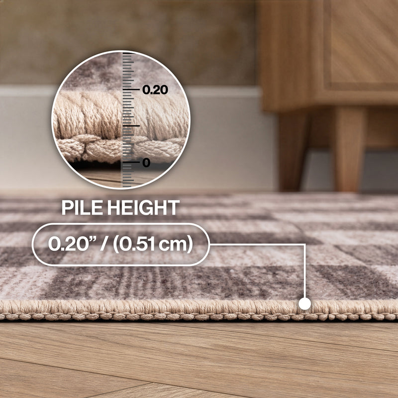 Pawn Distressed Checkerboard Non-slip Machine-washable Area Rug