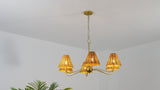 Grady Coastal Farmhouse Adjustable Swooping Arm Metal with Hand-Woven Rattan Shades LED Chandelier