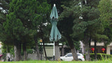 Fletcher 8.5 ft. Coastal Double-Tiered Castle Market Patio Umbrella with Auto-Tilt Crank Wind Vent and UV Protection