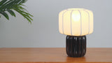 Leola 10 in. Modern Contemporary Ceramic Fluted Mini with Ribbed Cocoon Pumpkin Shade LED Table Lamp