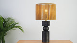 Lilian 24.5" Bohemian Casual Geometric Totem Resin with Hand-Woven Paper Rope Drum Shade LED Table Lamp
